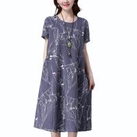 Vestido de Estilo Étnico Vintage para Mujeres Cintura Delgada, Ajuste Suelto, Manga Corta, Falda A-línea Ideal para Damas Mayores - details 3