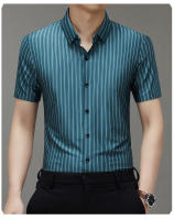 Camisas para Hombres con Rayas Verticales Sin Costuras Sensación de Alta Gama, Vestuario Formaal Casual, Manga Corta, Moda para Hombres - details 5