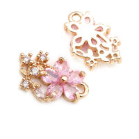 6 uds. Colgantes de flores de latón y circonio de Color dorado de 18K, suministros para hacer joyería Diy de alta calidad, collar, pendientes para mujer - details 1