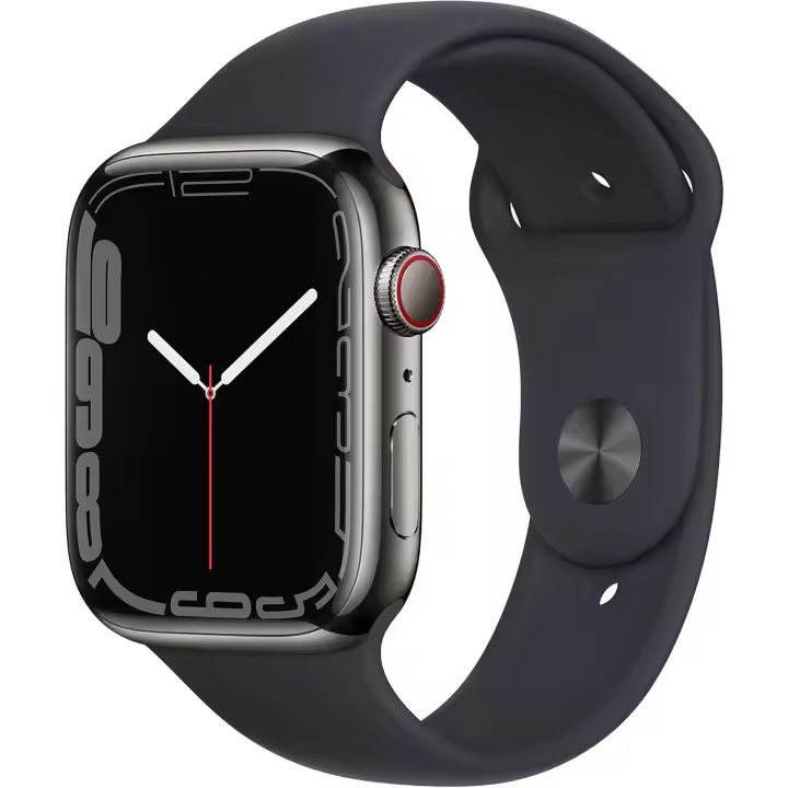 Apple Watch Series 7 (GPS+celular, 45 mm) Acero inoxidable AC grafito con correa deportiva Midnight (actualizado) - 1