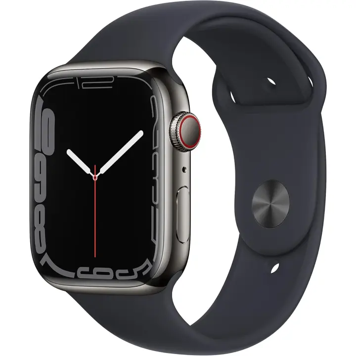 Apple Watch Series 7 (GPS + Cellular, 45 mm) Caja de acero inoxidable en grafito con correa Midnight Sport (renovada) - 1