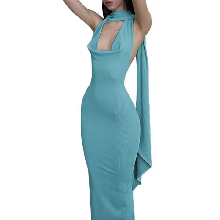 Vestido de fiesta de Verano, elegante, Maduro, Hola, Seguro, Femenino, para Mujer, con escote Largo de DOT y Corte Recto. SSIT - 1