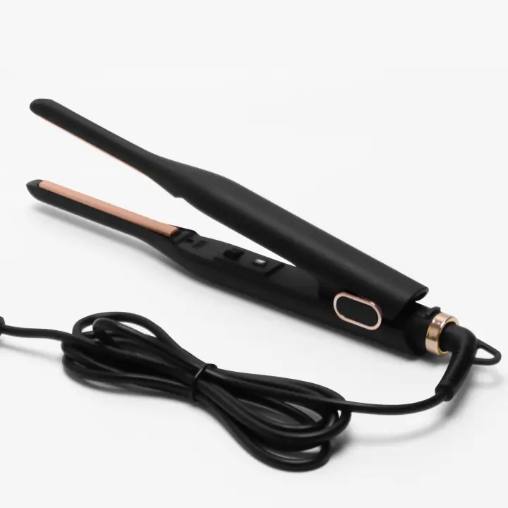 Mini Hierro Plano de Cerámica Turmalina Largo de 3/10 Pulgadas Ideal para Cortes Cortos, Barba y Pixie Enchufe Europeo - 1