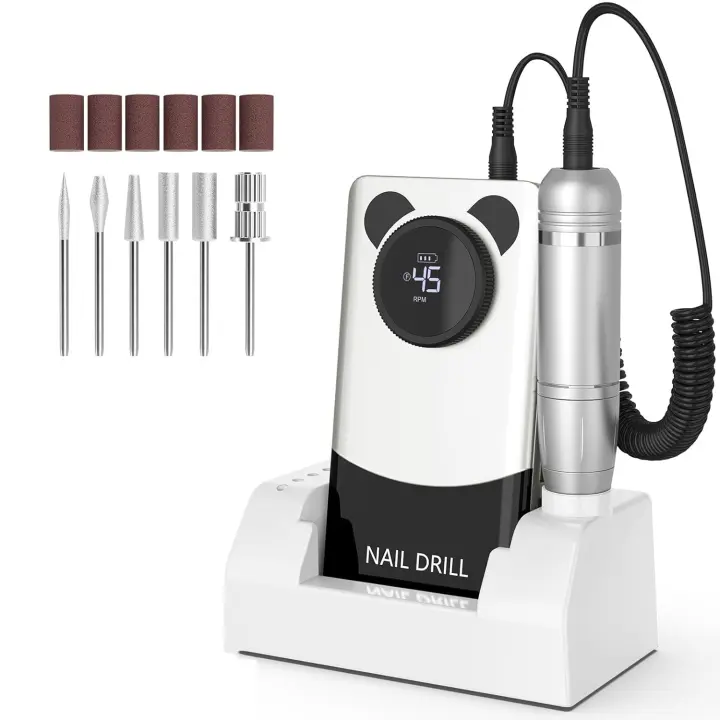 Taladro de uñas eléctrico profesional: lima de uñas recargable de 45000 RPM con puntas y base para uñas de gel acrílico, taladro de uñas profesional, herramientas de forma de pulido de manicura y pedicura para salón en casa - 1