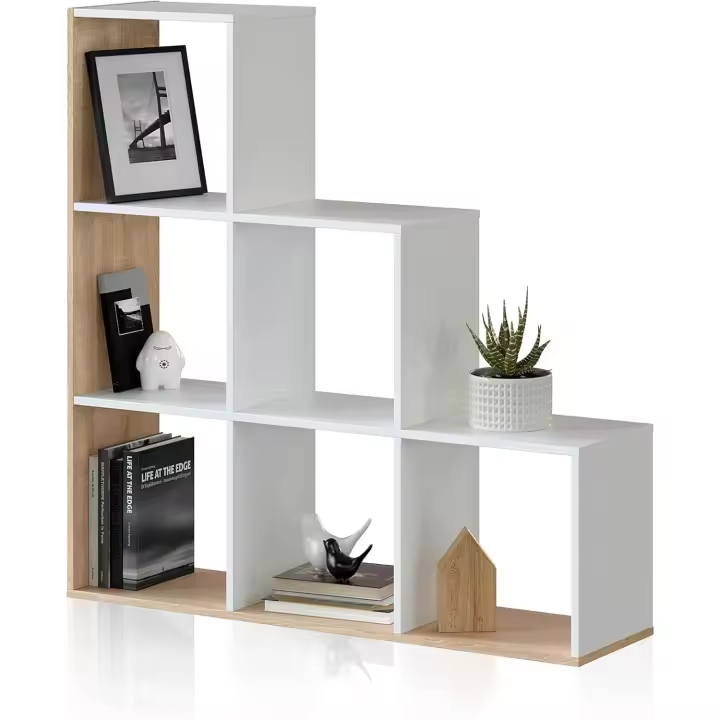 Estantería Librería, Salón, Comedor o Despacho, Modelo Lua, Acabado en Blanco Artik y Roble Canadiense, Medidas: 110 cm (Alto) x 108 cm (Ancho) x 28 cm (Fondo) - 1