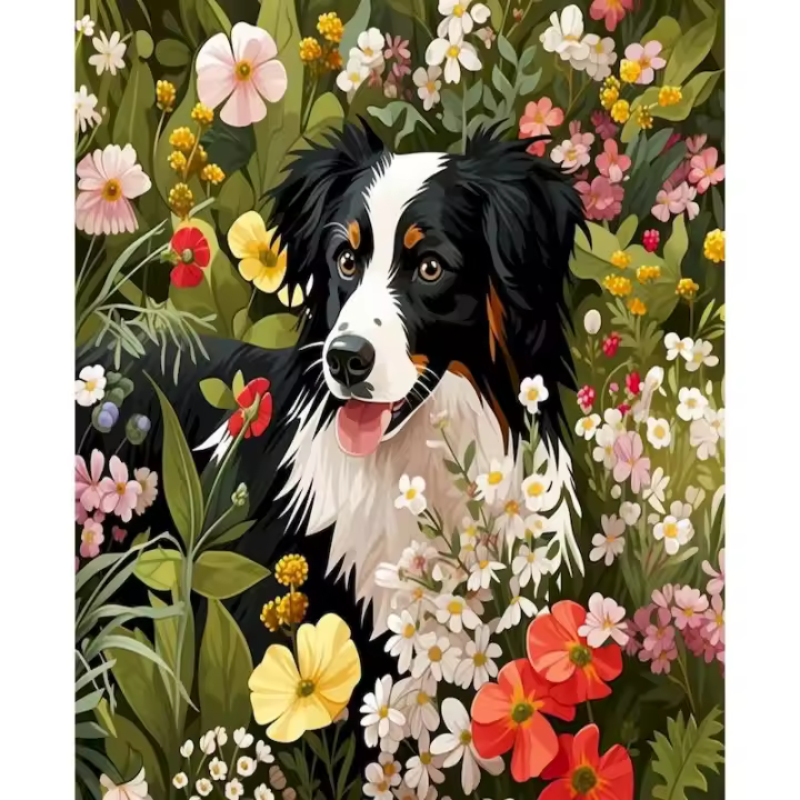 RUOPOTY-pintura artesanal de animales por números, pintura acrílica de perros y flores por números, arte de pared moderno pintado a mano para decoración del hogar - 1