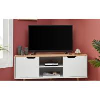 Mueble de TV, mueble de TV esquinero, salón, comedor, blanco, madera, madera maciza, pasacables