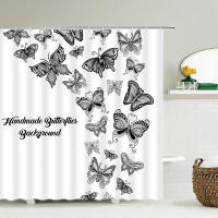 Cortinas de ducha con patrón de mariposa para baño, tela impermeable de alta calidad con estampado 3D de flores, 12 ganchos - details 3