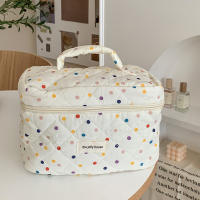 Bolso De Cosméticos Grande Y Colorido Con Puntos Estilo De Moda Para Viajes Caja De Almacenamiento De Maquillaje Para Mujeres Bolsa Portátil De Tela Algodón Con Cierre De Cremallera Regalo - details 3