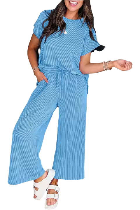 Conjunto de Dos Piezas Elrachen para Mujer Camiseta de Manga Corta y Pantalones de Pierna Ancha - 1