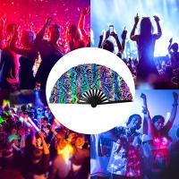 Rave Hand Fan Abanico plegable grande de bambú, abanico de mano plegable con brillo UV, abanico de mano para hombres/mujeres, abanico de mano para EDM, club, festival, concierto, baile, discoteca, carnaval - details 3