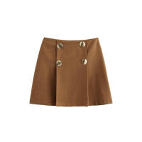 Minifalda acampanada de cintura alta vintage 2025 con botones delanteros para mujer, faldas elegantes de oficina para mujer - details 0