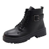 Moda casual muffin botas de mujer negras de suela gruesa con cordones y suela gruesa - details 22