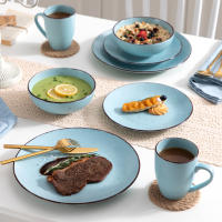 VANCASSO-vajilla de cerámica de la serie MODA, juego de vajilla de gres azul con plato de cena, plato de postre, cuencos y tazas, 16 piezas - details 4