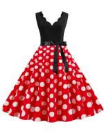 Dot print summer women elegant vintage party casual sleevelss a line dress - details 7