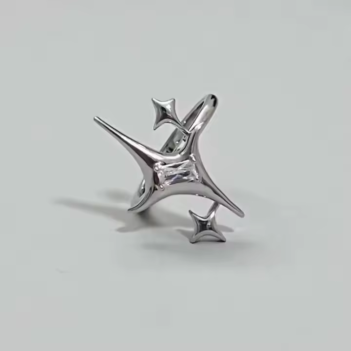 Anillo abierto con estrella cruzada para hombres y mujeres, anillo de pareja portátil de plata punk gótico - 1