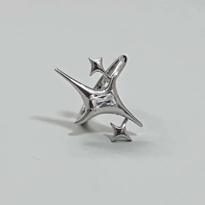Anillo abierto con estrella cruzada para hombres y mujeres, anillo de pareja portátil de plata punk gótico - 1