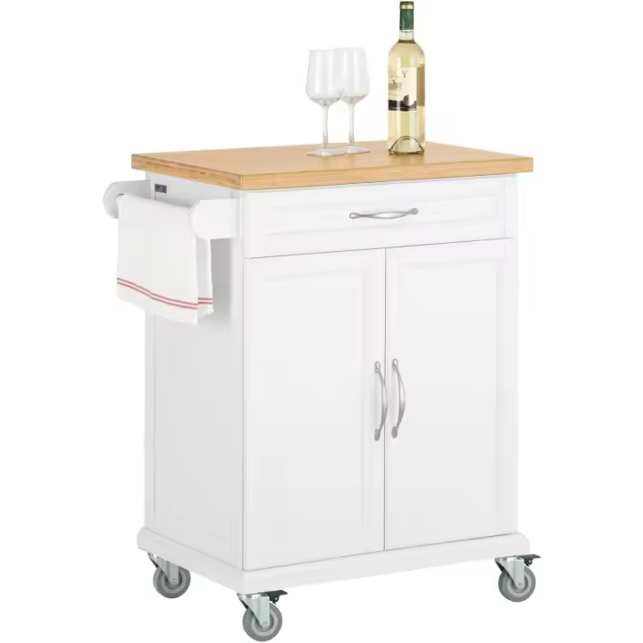 Estantería de Cocina Luxus-Carrito de Cocina con Piso Carrito de Servir de Bambú 66 x 46 x 91 cm ES - 1