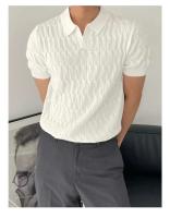 Cuello de gama alta de verano para hombre, top de punto de manga delgada informal, efecto de pérdida de peso, estilo coreano, moda de color sólido - details 4