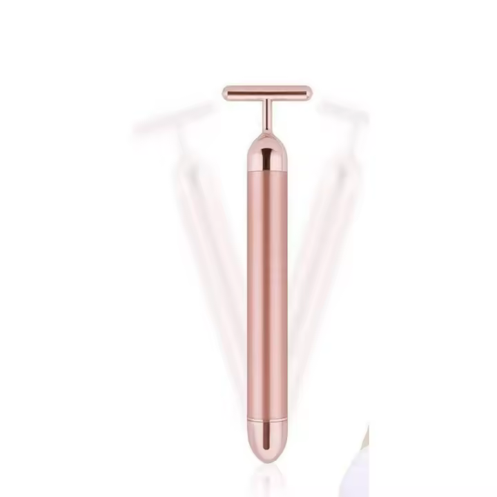 Scttomon Barra de Belleza 24k Dorada Pulsación Facial Herramienta de Masaje Facial Eléctrico en Forma de T Ideal para Piel Sensible - 1