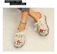 Nuevas zapatillas tejidas con bloques de color de cuña de verano para mujer, sandalias de tacón alto con cordones de paja de gran tamaño - details 11
