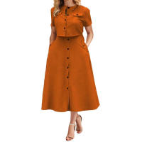 Conjunto de moda de primavera para mujer, elegante, de color sólido, informal, top corto y falda de botonadura sencilla - details 6