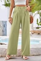 Pantalones de cintura alta para mujer, pantalones de vestir lisos a la moda, pantalones holgados de pierna recta para primavera y otoño - details 19