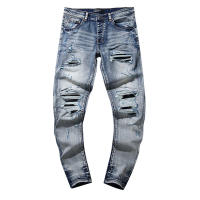 Jeans desgastados retro americanos de marca violeta, vintage, moda callejera desgastada - details 2
