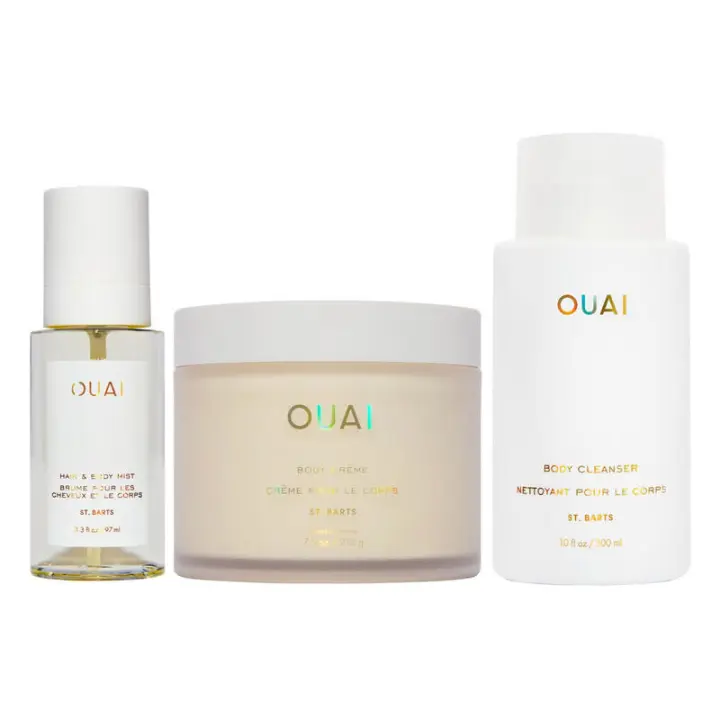 OUAI St. Barts incluye cabello y niebla (3.3 para fragancia de la cabeza a los pies, crema hidratante (7.5 y limpiador corporal (10 oz) - 3 piezas - 1