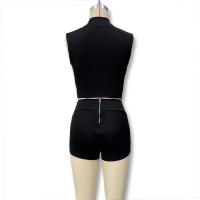 Conjunto de Top Corto Ajustado sin Cuello con Cremallera de Color Sólido para Mujer Primavera/Verano 2025 y Shorts Ajustados de Cintura Alta. - details 3