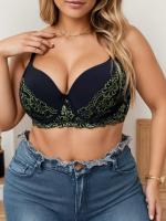 Sujetador transpirable sexy con realce para mujer, estampado floral, talla grande, con ropa interior de acero, copa D - details 2