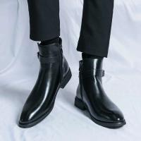 Botas puntiagudas de moda de negocios de cuero suave clásico para hombres, pantalones cortos casuales de estilo británico de caña alta - details 12