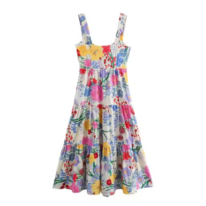 BUNO-Vestido de verano sin mangas para mujer, traje elegante con estampado dulce, tirantes, espalda descubierta, patchwork, playa y vacaciones - 1