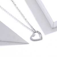 Collar Con Colgante De Corazón Hueco Romántico De Plata De Ley 925, Cadena De Color Plateado, Dorado Y Rosa Dorado, Joyería - details 4