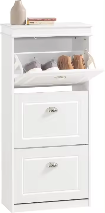 Zapatero Estrecho con 3 Puertas Abatibles, Entrada Recibodor Mueble Armario Alto Organizador para Zapatos Salón Blanco FSR94-W ES - 1