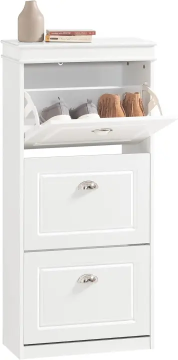 Zapatero Estrecho con 3 Puertas Abatibles, Entrada Recibodor Mueble Armario Alto Organizador para Zapatos Salón Blanco FSR94-W ES - 1