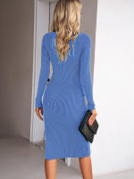 Vestido de punto acanalado para mujer, suéter ajustado con aberturas, elegante, de manga larga, otoño e invierno, 2023 - details 18