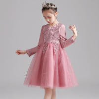 Vestido de noche para niñas con falda abullonada de malla con bordado de estilo nuevo para niños - details 37