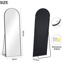 Cuerpo Entero Curvado, Espejos Grandes de Pared con Marco de Aluminio 161 x 52 cm, Espejo de Pie Inclinado o Colgante para Salón, Dormitorio, Entrada, Negro - details 4
