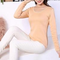 Ropa de terciopelo de una capa para mujer, top básico de manga larga con cuello redondo, color sólido, invierno - details 7