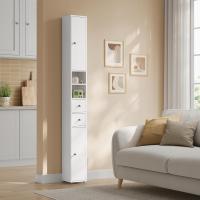 Mueble de Baño Estrecho Armario WC con Estantes Ajustables Mueble de Baño auxiliar de 2 Cajones y 2 Estantes Blanco 20x20x180 cm - details 3