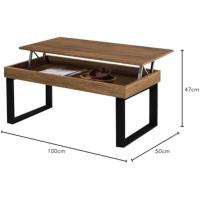 Mesa Centro Elevable de Madera Maciza, Acabado Encerado, Patas Color Negro. Medidas: 100x50x47 cm. - details 2
