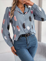 Blusa de manga larga con estampado de plumas para mujer, camisa blanca a la moda, Top informal para oficina, ropa elegante para mujer, novedad de otoño - details 16