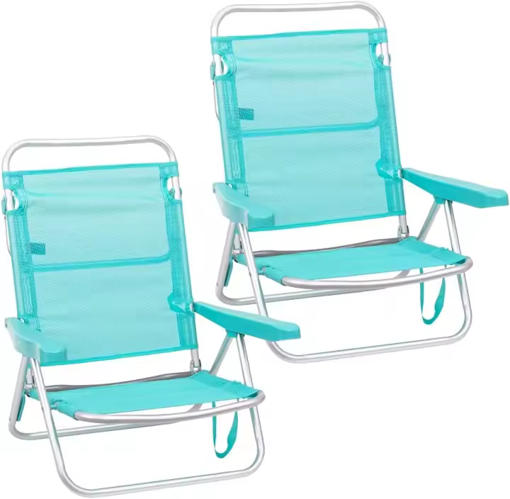 Pack 2 Sillas Playa Plegables |   Ligera Portátil |   Baja y Reclinable de 4 Posiciones |   para Camping, Piscina, Terraza o Jardín Aguamarina - 1