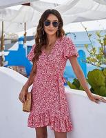 Mujer vestido casual manga mosca con cordón cuello en v playsuits con bolsillo pantalones cortos mono corto vestidos jumpsuits - details 5