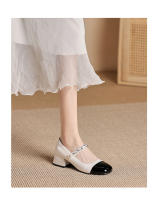 Zapatos de tacón medio para mujer, cómodos, de 3cm, bloque de color blanco y negro, zapatos Mary Jane con punta cuadrada - details 6