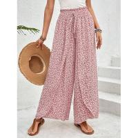 Pantalones de pierna ancha para mujer en verano Chic Moda elegante con cintura elástica y diseño floral - details 3