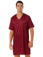 Camisón de satén para hombre y mujer, ropa de dormir de manga corta con cuello en V, ropa de dormir para el hogar, ropa de dormir con abertura lateral, albornoz para dormir - details 14