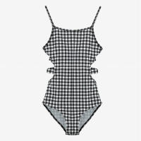 Traje de baño Vintage de una pieza con rejilla amarilla para mujer, traje de baño coreano para mujer, trajes de baño para mujer, ropa de playa para verano, Monokini para nadar 2024 - details 4