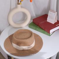 Sombrero tejido de paja de estilo coreano a la moda, sombrero de ala ancha cóncavo con protección solar, sombrero de cubo, sombrilla de ala plana, sombrero de sol para mujer, playa - details 0